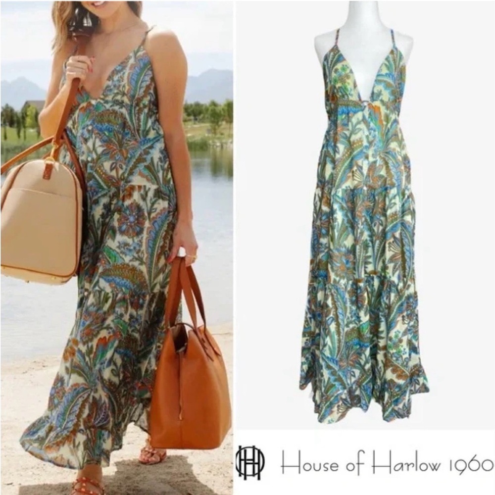 Anthropologie House of Harlow 1960 Womens Tiered Maxi Paisley Dress 100% Cotton - Picture 8 of 15